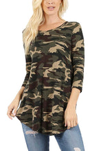 Load image into Gallery viewer, CAMO 3/4 SLEEVE ROUND NECK