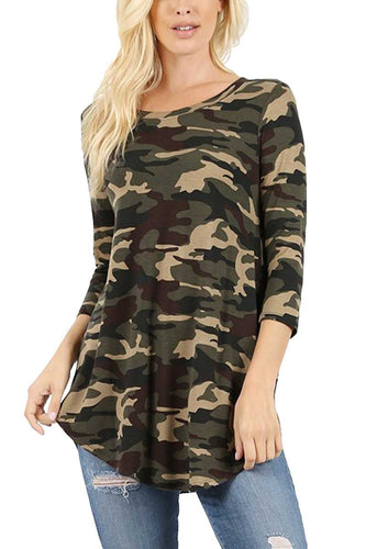 CAMO 3/4 SLEEVE ROUND NECK