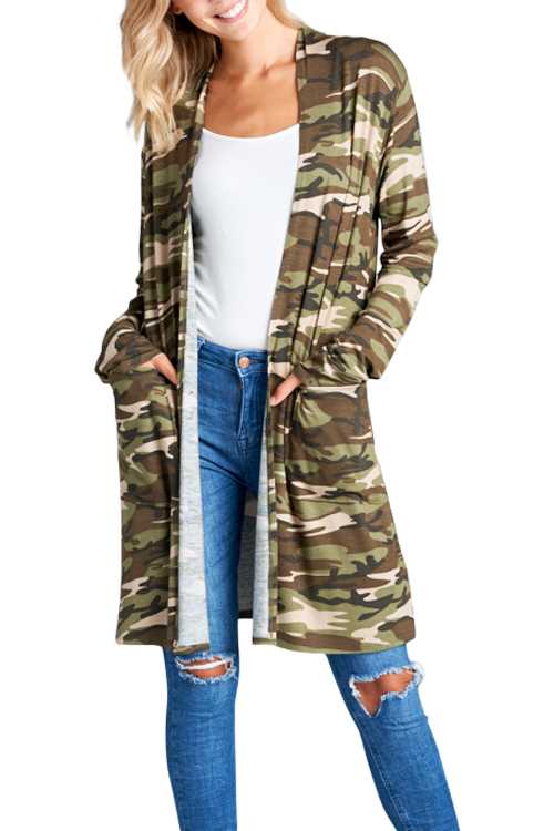 CAMO LONG SLEEVE CARDIGAN W/ POCKETS