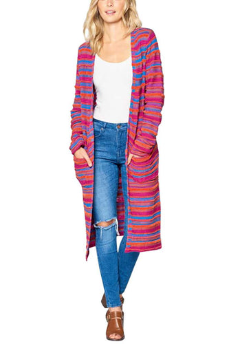 STRIPED MULTI CARDIGAN W/ POCKETS