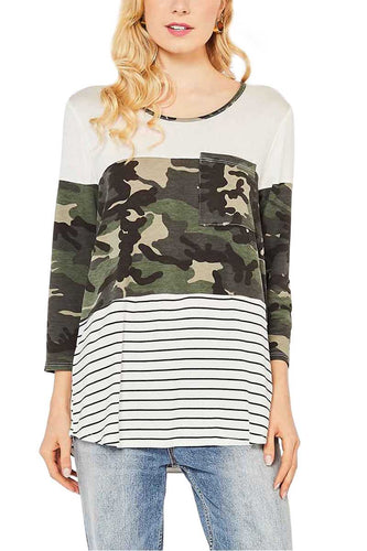 CAMO/STRIPE TOP 3/4 sleeve